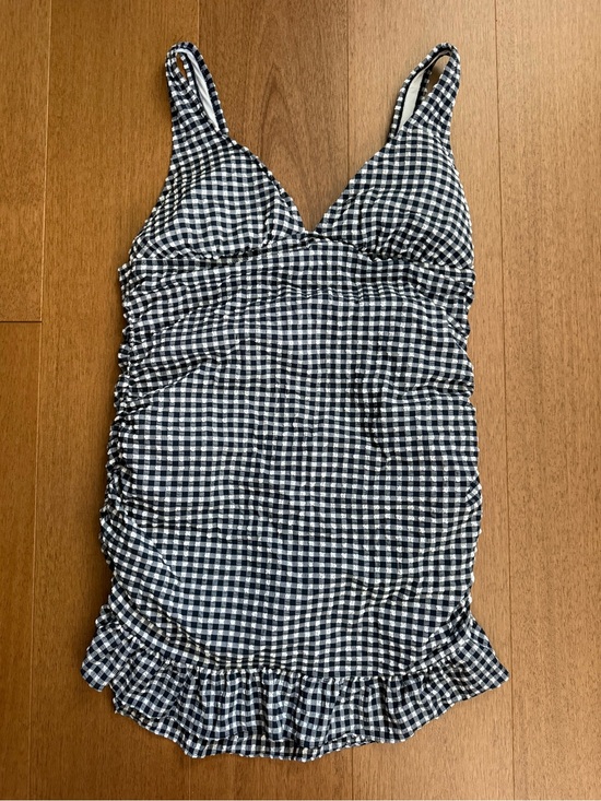 J. Crew Other - J. Crew navy and white gingham ruched swim dress size 18